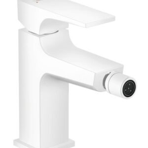 Baterie bideu Hansgrohe Metropol cu ventil push-open alb mat