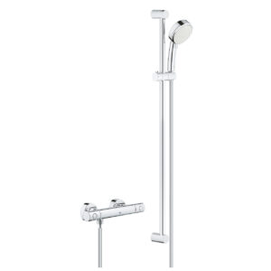 Baterie dus termostatata Grohe Grohtherm 800 Cosmopolitan cu set de dus Tempesta Cosmopolitan 100 cu bara 90cm crom