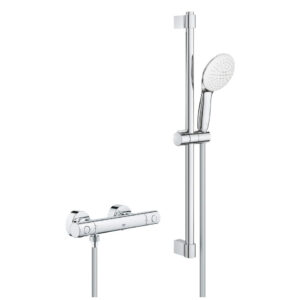 Baterie dus termostatata Grohe Grohtherm 800 Cosmopolitan cu set de dus cu bara Tempesta 600 crom