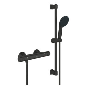 Baterie dus termostatata Grohe Precision Start cu set de dus Vitalio Start 110 cu bara 60cm matte black