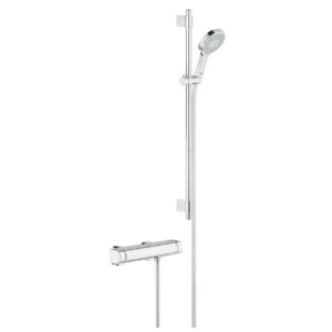 Baterie dus termostatata Grohtherm 2000 cu set de dus Power&Soul Cosmopolitan 130 cu bara 90cm crom