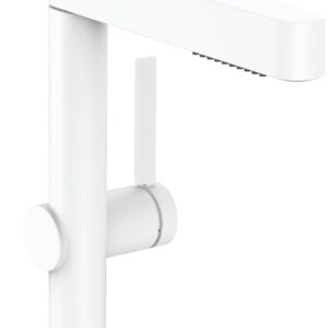 Baterie lavoar Hansgrohe Finoris 230 cu dus extractibil 2 tipuri de jet ventil push-open alb mat