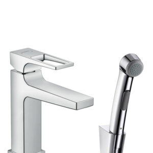 Baterie lavoar Hansgrohe Metropol cu dus tip bideu pentru igiena intima fara ventil cu levier decupat
