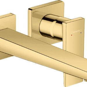 Baterie lavoar Hansgrohe Metropol de perete pipa 225mm fara ventil necesita corp incastrat gold optic lustruit