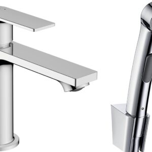 Baterie lavoar Hansgrohe Rebris E 110 EcoSmart cu dus tip bideu pentru igiena intima fara ventil crom