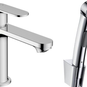 Baterie lavoar Hansgrohe Rebris S 110 EcoSmart cu dus tip bideu pentru igiena intima fara ventil crom