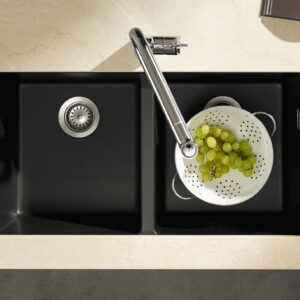 Chiuveta bucatarie Hansgrohe S510-U770 SilicaTec 370/370 cu 2 cuve 45x82x19cm cu doua cuve montare sub blat graphite black