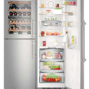 Combina frigorifica Side-by-side Liebherr Premium SBSes 8496 NoFrost 645 litri BioFresh Ice Maker compartiment vin clasa D Inox
