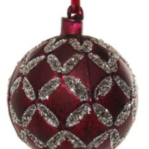Decoratiune brad Deko Senso Circle Full glob 8cm sticla rosu burgund cu detalii argintii