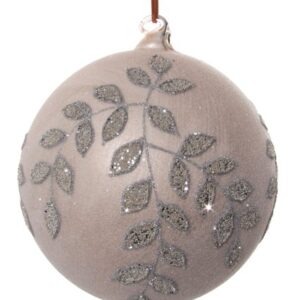 Decoratiune brad Deko Senso Leaf glob 15cm sticla sampanie cu detalii argintii
