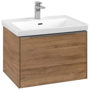 Dulap baza suspendat Villeroy & Boch Subway 3.0 cu iluminare 62x43x48cm Oak Kansas maner aluminiu