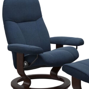 Fotoliu recliner Stressless Consul Classic M cadru maro tapiterie textil Dahlia Blue