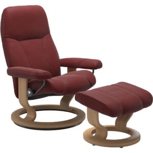Fotoliu recliner cu taburet Stressless Consul Classic M cadru Oak tapiterie piele Paloma Cherry
