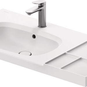 Lavoar Duravit Aurena 100x50cm HygieneGlaze Plus montare pe mobilier orientare stanga ventil ceramic inclus alb mat