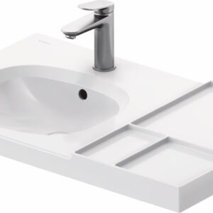 Lavoar Duravit Aurena 80x50cm HygieneGlaze Plus montare pe mobilier orientare stanga ventil ceramic inclus alb