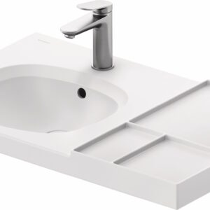 Lavoar Duravit Aurena 80x50cm HygieneGlaze Plus montare pe mobilier orientare stanga ventil ceramic inclus alb mat