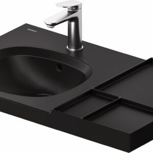 Lavoar Duravit Aurena 80x50cm HygieneGlaze Plus montare pe mobilier orientare stanga ventil ceramic inclus negru mat