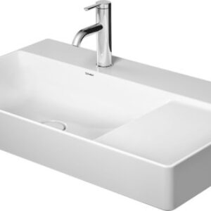 Lavoar Duravit DuraSquare 80x47 cm cuva stanga fara preaplin cu capac ceramic pentru ventil inclus si finisaj suplimentar