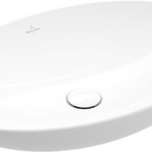 Lavoar oval tip bol Villeroy&Boch Loop&Friends CeramicPlus 56x38cm fara preaplin material TitanCeram montare pe blat alb Alpin