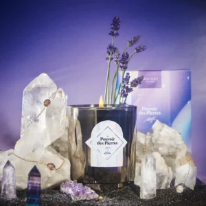 Lumanare parfumata My Jolie Candle Le Pouvoir des Pierres Blue Flower 250g + bratara aurie Onyx