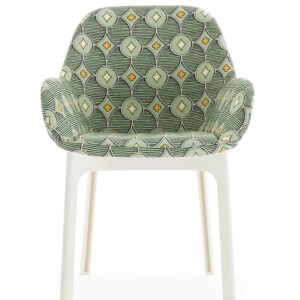 Scaun Kartell Clap design Patricia Urquiola baza alb tapiterie Rubelli Quatrefoil by Luke Edward Hall Pistachio