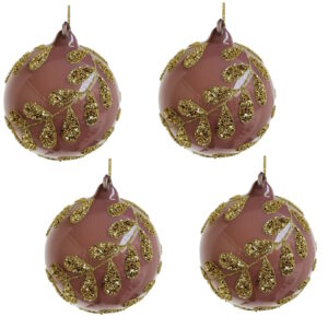 Set 4 decoratiuni brad Deko Senso glob 10cm sticla mov cu detalii aurii