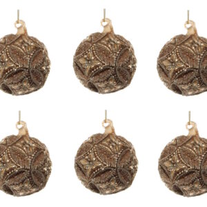 Set 6 decoratiuni brad Deko Senso Floral Jewel glob 8cm sticla maro