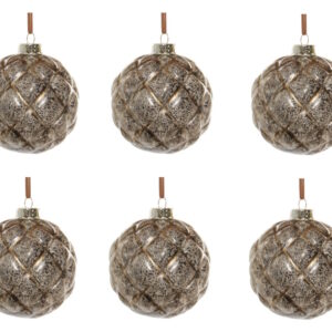 Set 6 decoratiuni brad Deko Senso Velvet glob 8cm sticla gri - auriu