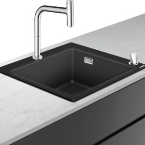 Set Hansgrohe C51-F450-06 Sink combi 450 Chiuveta SilicaTec 51x56x19cm graphite black + Baterie din doua elemente cu dus extractibil ComfortZone 200