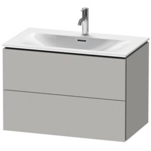 Set mobilier Duravit L-Cube cu dulap baza cu doua sertare gri ciment mat + lavoar Viu 83x49cm ventil push-open cu capac ceramic finisaj suplimentar