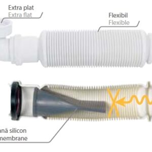 Sifon flexibil lavoar Wirquin PRO Senzo extra-plat 1 1/4 D32 membrana antimiros