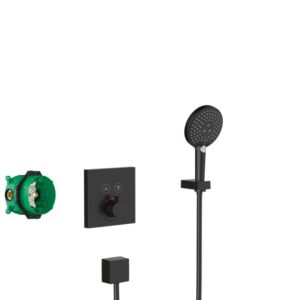 Sistem de dus incastrat termostatat Hansgrohe Raindance E ShowerSelect Square cu 2 consumatori negru mat