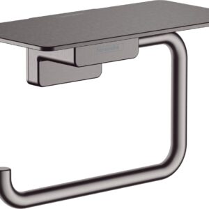 Suport hartie igienica cu raft Hansgrohe AddStoris negru periat
