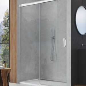 Usa de dus culisanta Sanswiss Cadura 100cm stanga sticla securizata transparenta profil slefuit lucios